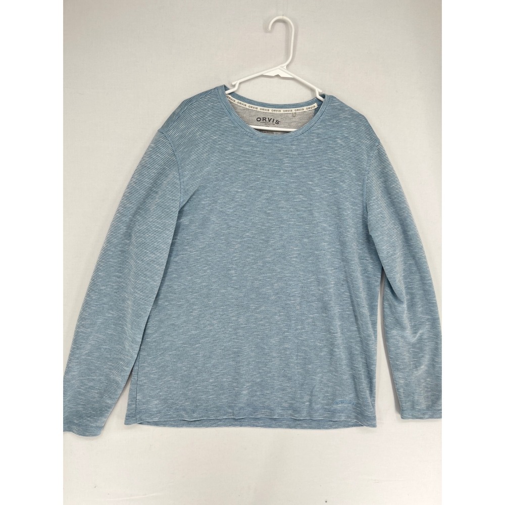 Orvis Classic Collection Mens Large Blue Striped Long Sleeve Crew Neck Shirt L